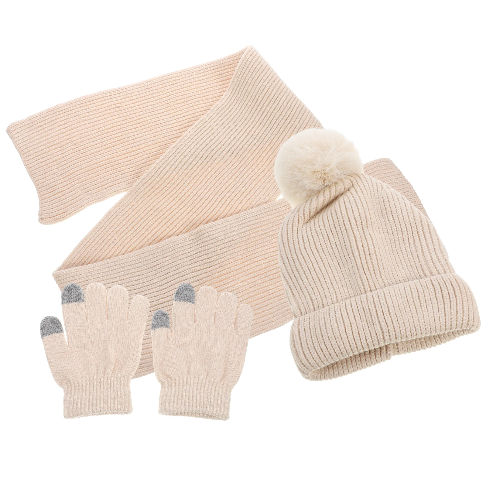 

1 Winter Hat Women Touchscreen Warm Set For Riding Soft Skin Friendly Warmth Outdoor Scarf Set For Women Winter Warm Gloves