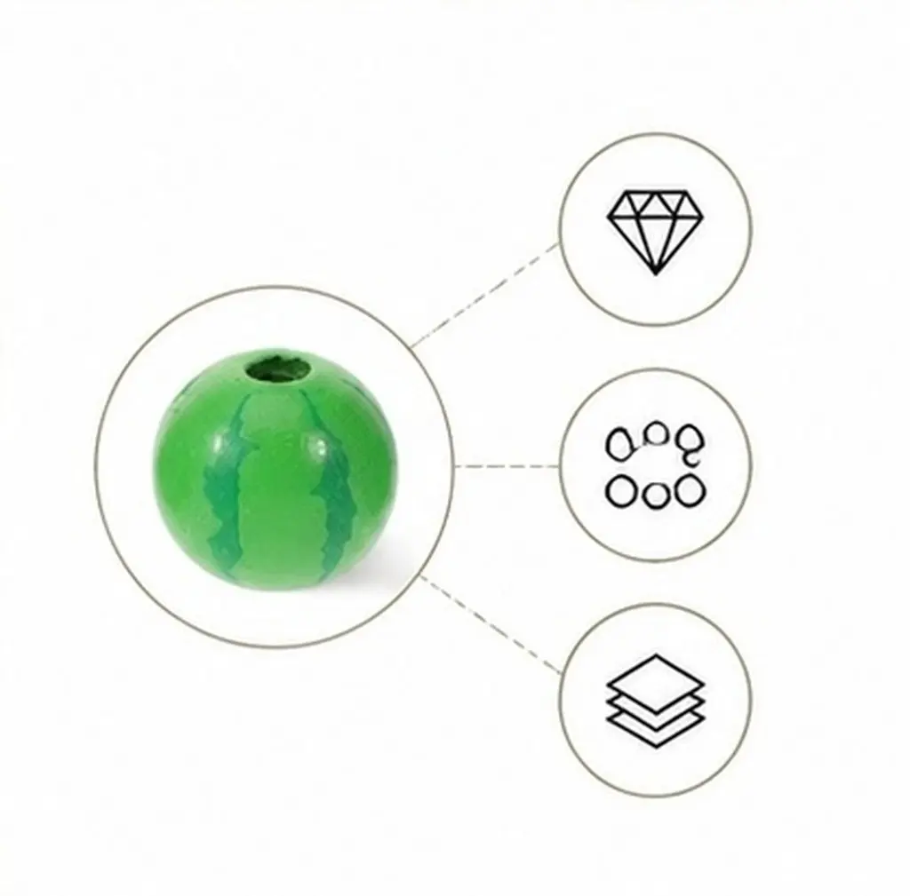 50Pcs Craft Wood Beads Watermelon Design Smooth Round DIY Jewelry Making Beads for Necklace Bracelet Earring Hair Accessories