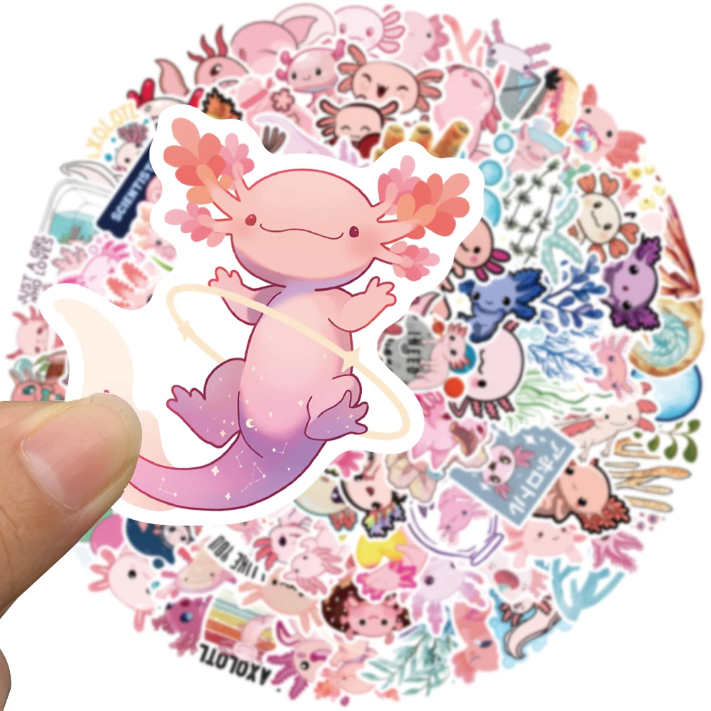 50/100pcs Cute Cartoon Axolotl naklejki ze zwierzętami na bagaż Laptop gitara telefon wodoodporny Graffiti naklejki na samochód rowerowy