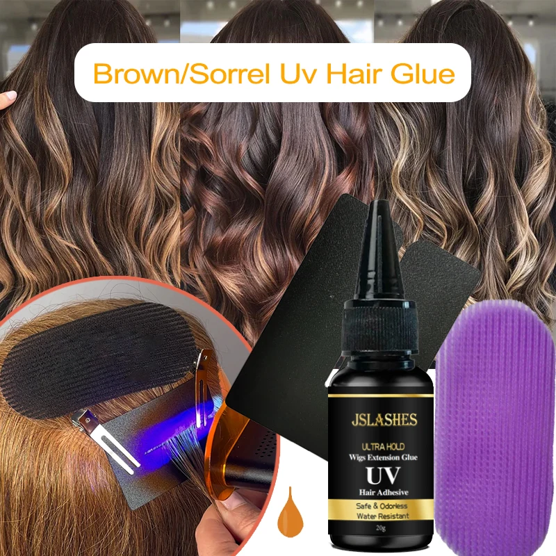 

20g Brown Hair Extension Glue Eco-Friendly Human Hair Uv Glue for Extensions Waterproof Fast-Dry Super Strong Glue Uv Hair Bond