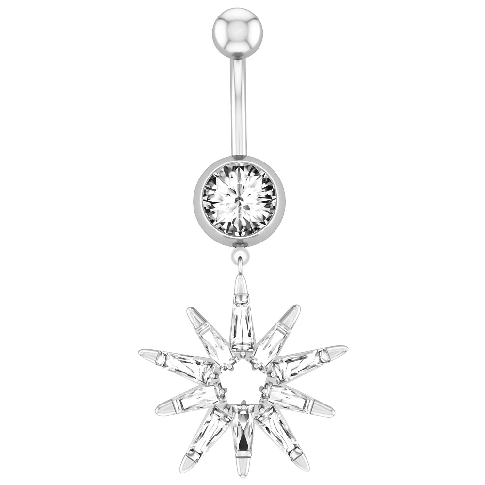 Flower Butterfly Dangled Belly Button Rings, Stainless Steel