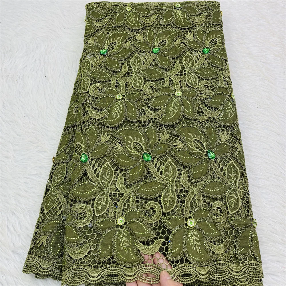 

African Lace Fabric 5 Yards High Quality 2025 Nigerian Cord Guipure Lace Fabrics White Chiffon Fabric For Wedding Dress Hm33-1