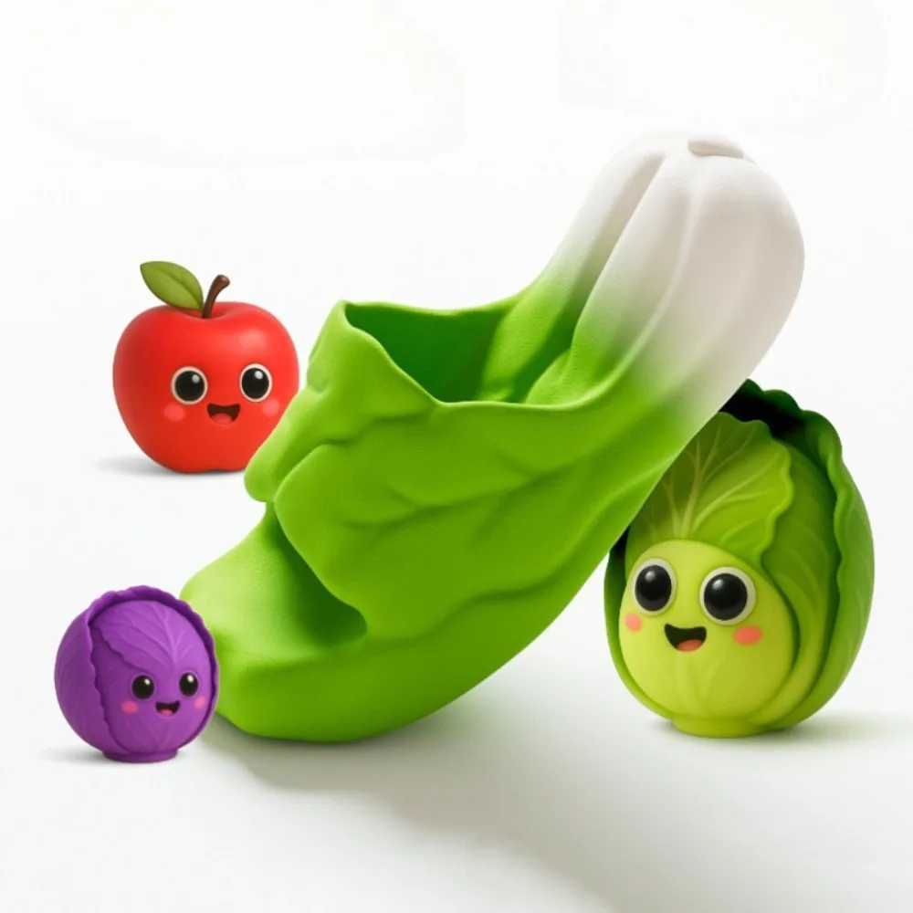 靴クリエイティブシミュレーションキャベツスリッパ面白い厚底EVA野菜スリッパ滑り止め3D赤キャベツスライド寝室用