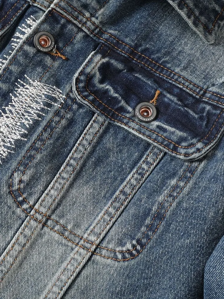 가을 겨울 남성 데님 재킷 딥 블루 찢어진 스플라이싱 캐주얼 재킷 스탠드 핏 패션 어반 스타일 면 폴리에스터 혼방