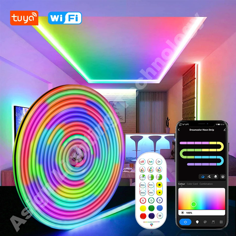 

RGBIC Neon Strip DC12V 96LEDs/m Tuya WiFi Smart RGB Flexible Tape LED Neon Light IP67 Waterproof Voice Control Work with Alexa