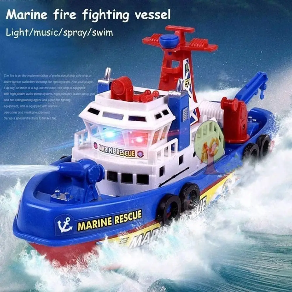 Spray de água barco elétrico brinquedo led luz velocidade rápida bebê elétrico barco resgate marinho música som brinquedos banho do bebê crianças presente