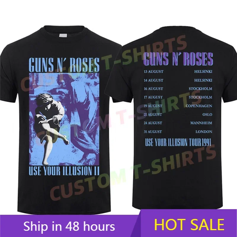 

2025 Men T Shirt Casual 1991 Illusion T-Shirt Black By Guns N' Roses Graphic Summer Short Sleeves 100% Cotton S-3XL Cool Tee