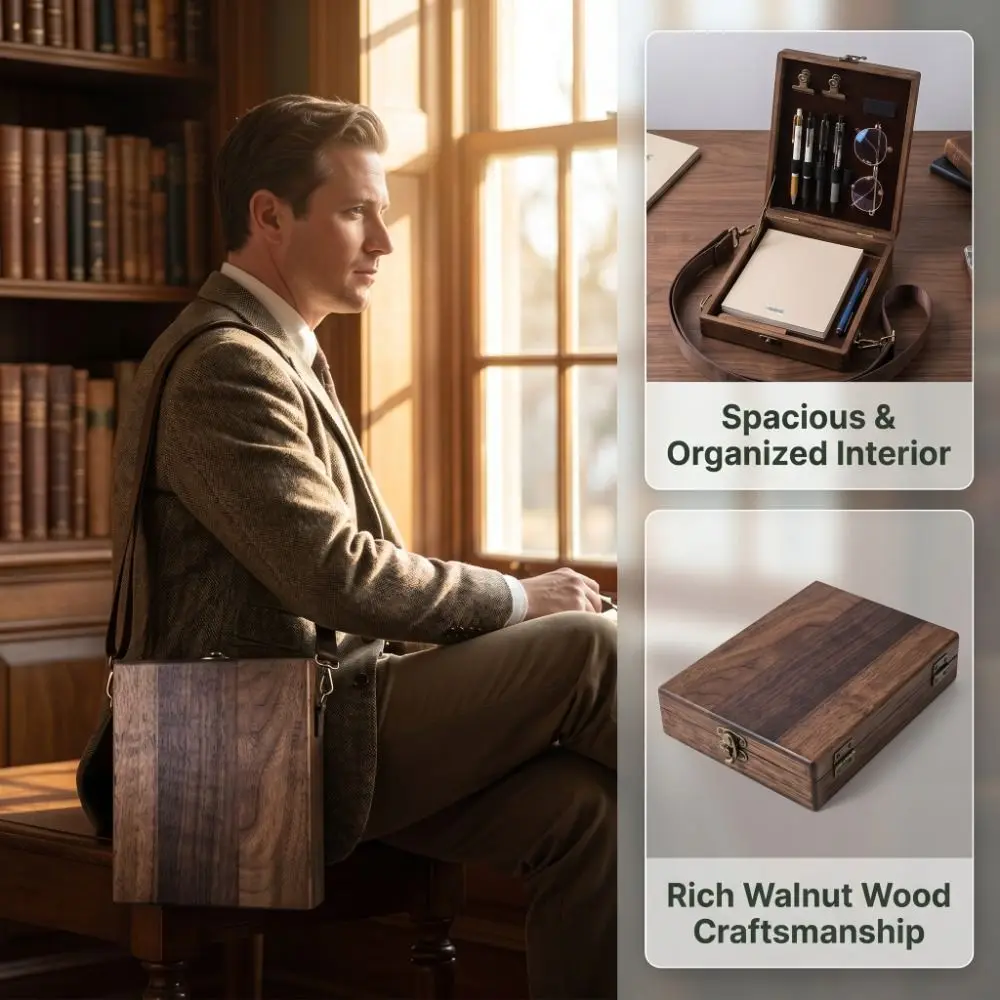 Nostalgic Wooden Box Stationery Box Retro Portable Writers Messenger Wood Box Durable with Lid Artist Tool Bag Home Decor