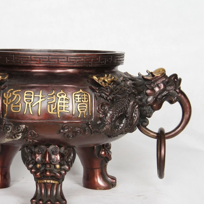 Copper, three-legged dragon stove, ornaments, incense burner, handicrafts