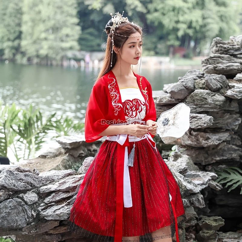 

2024 fairy hanfu female ruqun chinese style improved ancient clothing elegant han elements summer short sleeve hanfu set w493