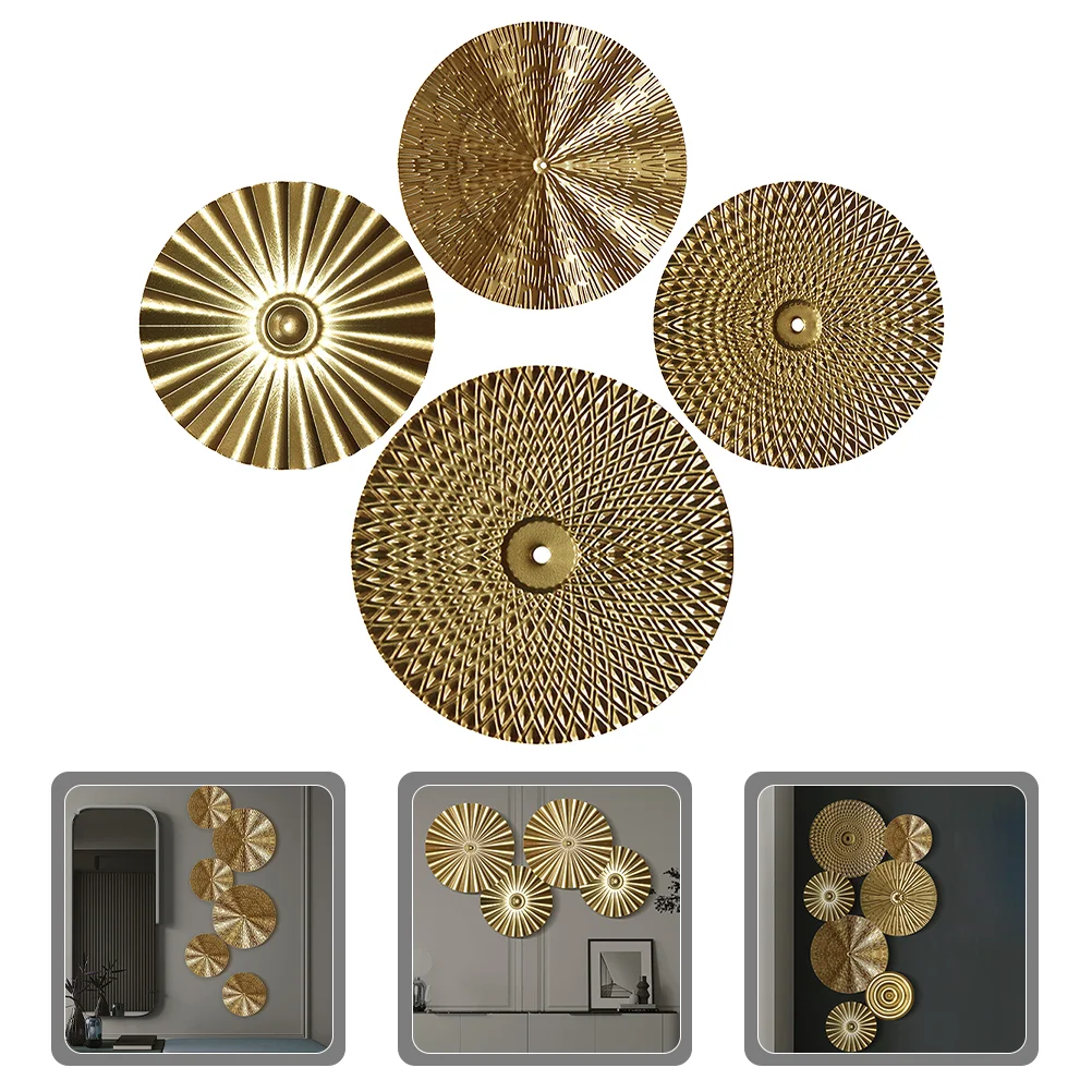 Sunburst Wall Hanging Decoration Light Luxury Golden Disc Iron Room Home Metal Pendant 4pcs Handicraft Decorate