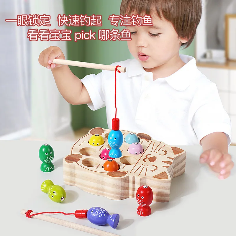 ألعاب تعليمية للأطفال ألعاب الصيد المغناطيسية تركيز التدريب ألعاب خشبية لغز لعبة الأسماك الممتعة محاكاة الصيد