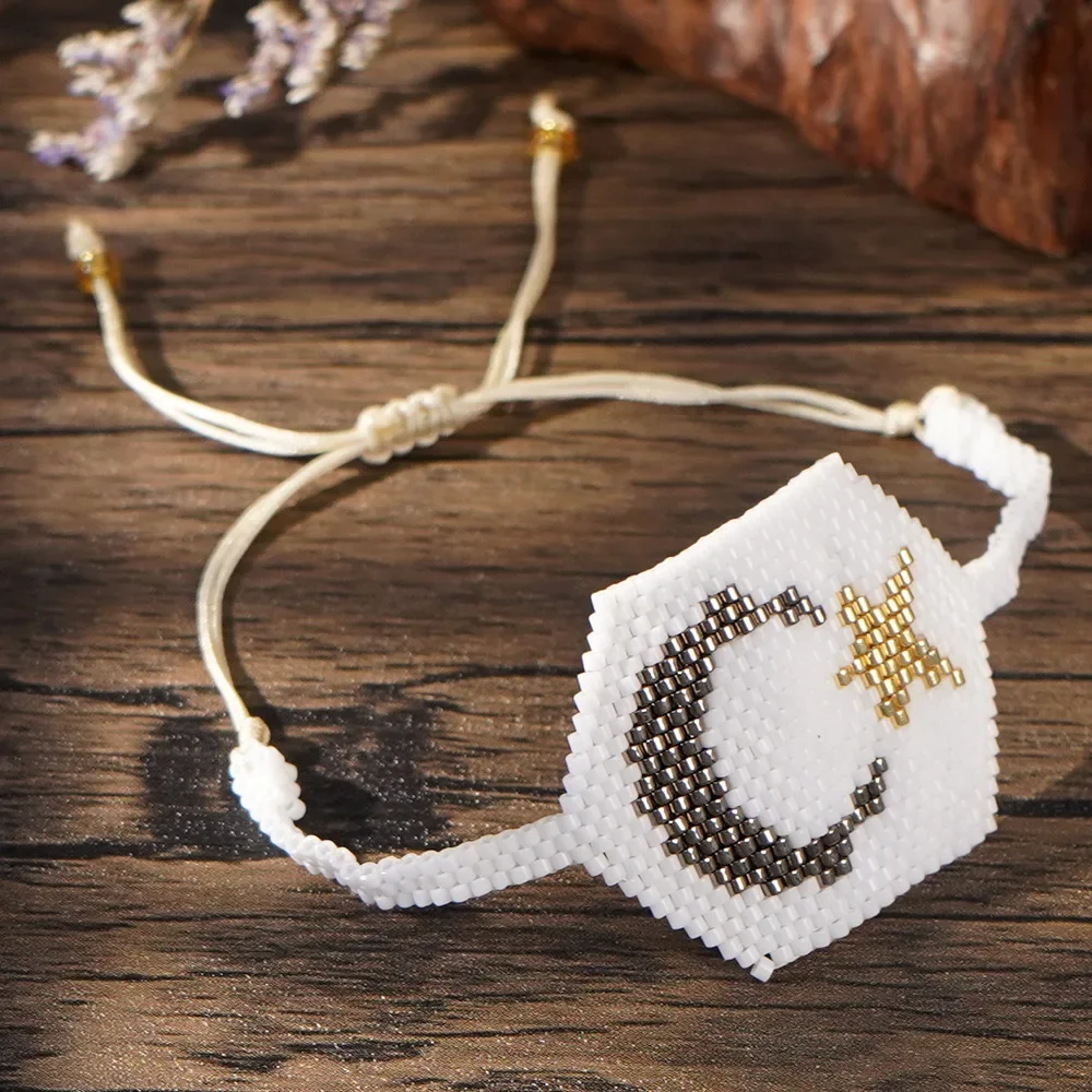 

Богемный браслет из рисовых бусин, регулируемая лунная звезда, универсальный ручной работы, простой креативный ювелирный аксессуар из бисера, индивидуальный аксессуар