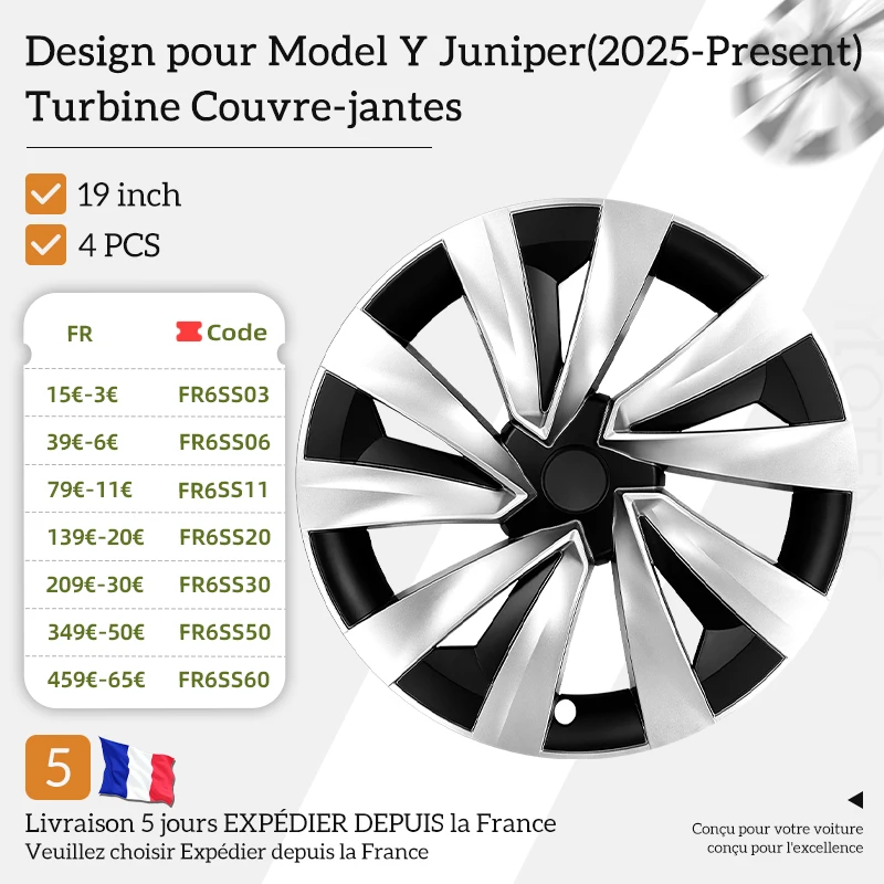 4 pièces couverture de roue pour Tesla modèle Y Juniper 2025-2026 19 pouces couverture de roue de remplacement de voiture capuchon de moyeu Automobile jante complète accessoires de voiture