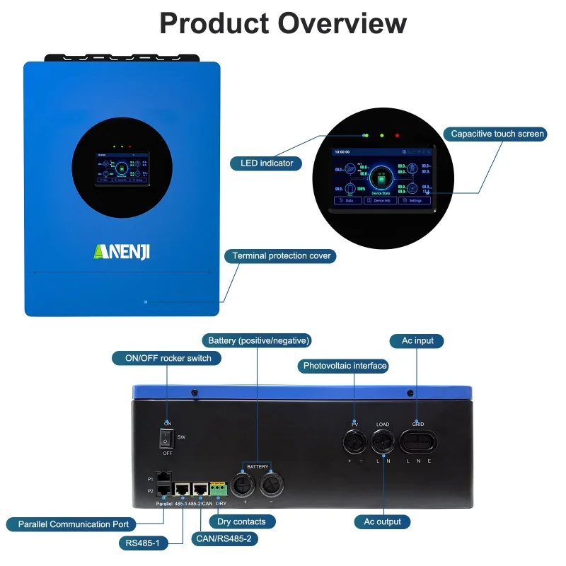 6KW 110/120V الهجين العاكس للطاقة الشمسية خارج الشبكة RGB عرض Bulit 120A الشمسية جهاز التحكم في الشحن مع واي فاي بلوتوث #5