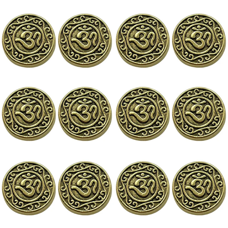 10pcs Om Yoga Logo Pattern Coin Shape Perforated Connector Spacer For Jewelry Making DIY Handmade Bracelet Necklace Accessories