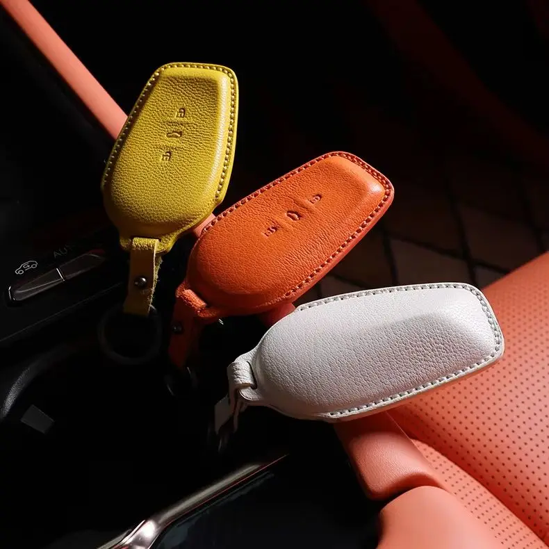goatskin Car Key Cover fob remote case Holder Shell Protector Bag Set for Nissan N7 Keyless Entry Accessories