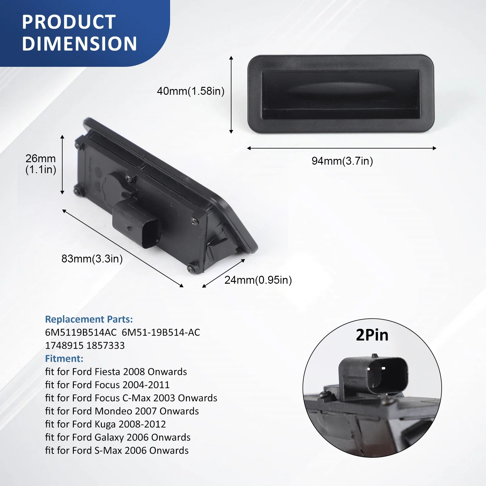 Cnspeed Black Trunk Lid Lock Handle Housing for Ford Focus 2003-2007 6M5119B514Ac Car Tailgate Trunk Switch Replacement Parts