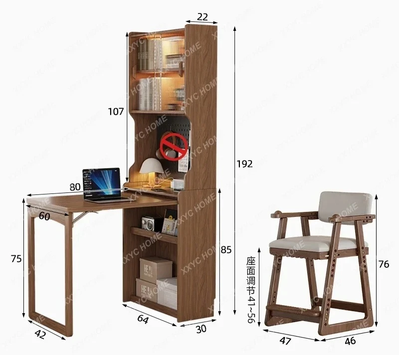 

Cream wind solid wood folding desk bookshelf integrated small apartment