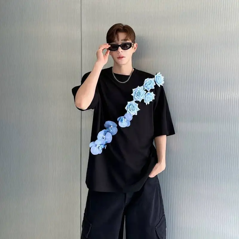 HKSH Spring Summer New Men Tide Chic Ins Korean High Street Y2K Style Light Luxury T-shirt Dark Fashion Floral Vibe Tees HK23910