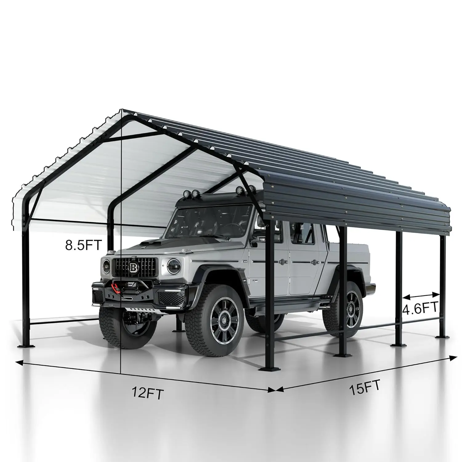 JY QAQA 12 x 15 FT Metal Carport Kits with Galvanized Steel Roof, Heavy Duty Metal Carport Canopy, Outdoor Car Tent, Customized
