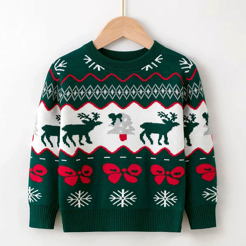 Winter Christmas Sweater Boys Girls Xmas Print Knit Pullover Cotton Sweatshirts Autumn Kids Clothing Knitwear 2-6 Years