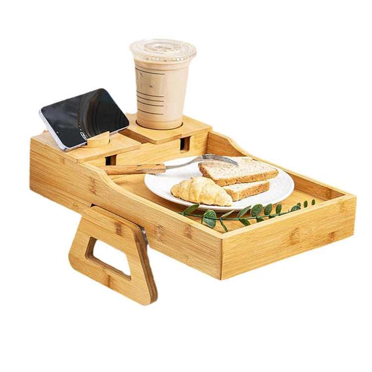 

360 ° Вращающийся бамбуковый поднос-органайзер для дивана, многофункциональный, складной, для дома, для телефонов и напитков (напрямую от производителя)