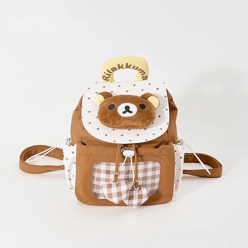 Rilakkuma Bear Head Mini Backpack Cute Storage Pouch Japanese Style Soft Small Shoulder Bag Portable Daily Bag For Girls Kids