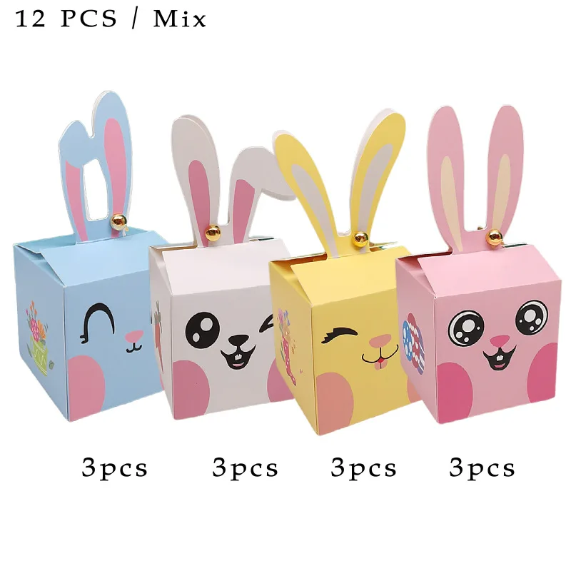 12/24Pcs Cartoon Rabbit Candy Box Happy Easter Kid Baby Shower Chocolate Cake Favor Gift Packaging Boxes Birthday Party Supplies view 5