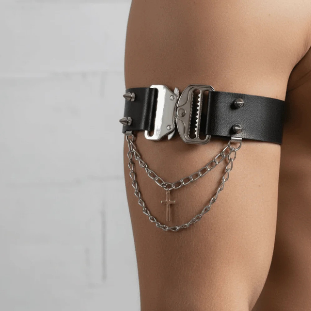 Adjustable Leg Garter Leatherette Cross-Pendant Chain Armband Quick-Release Heavy-Duty Shoes Accessories Clubwear Accessories