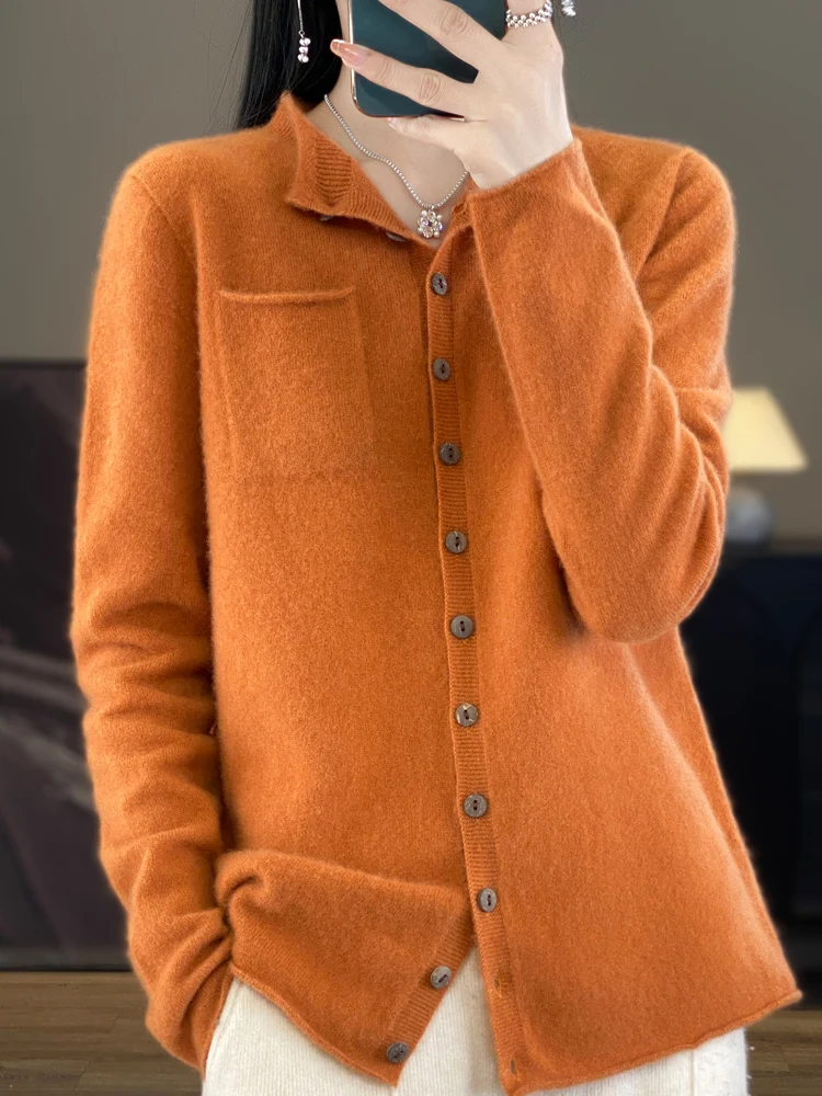 Fashion Mock-Neck Long Sleeve Cashmere Women Knitwear Sweater 100% Merino Wool Spring Clothing Basic Elegant Tops