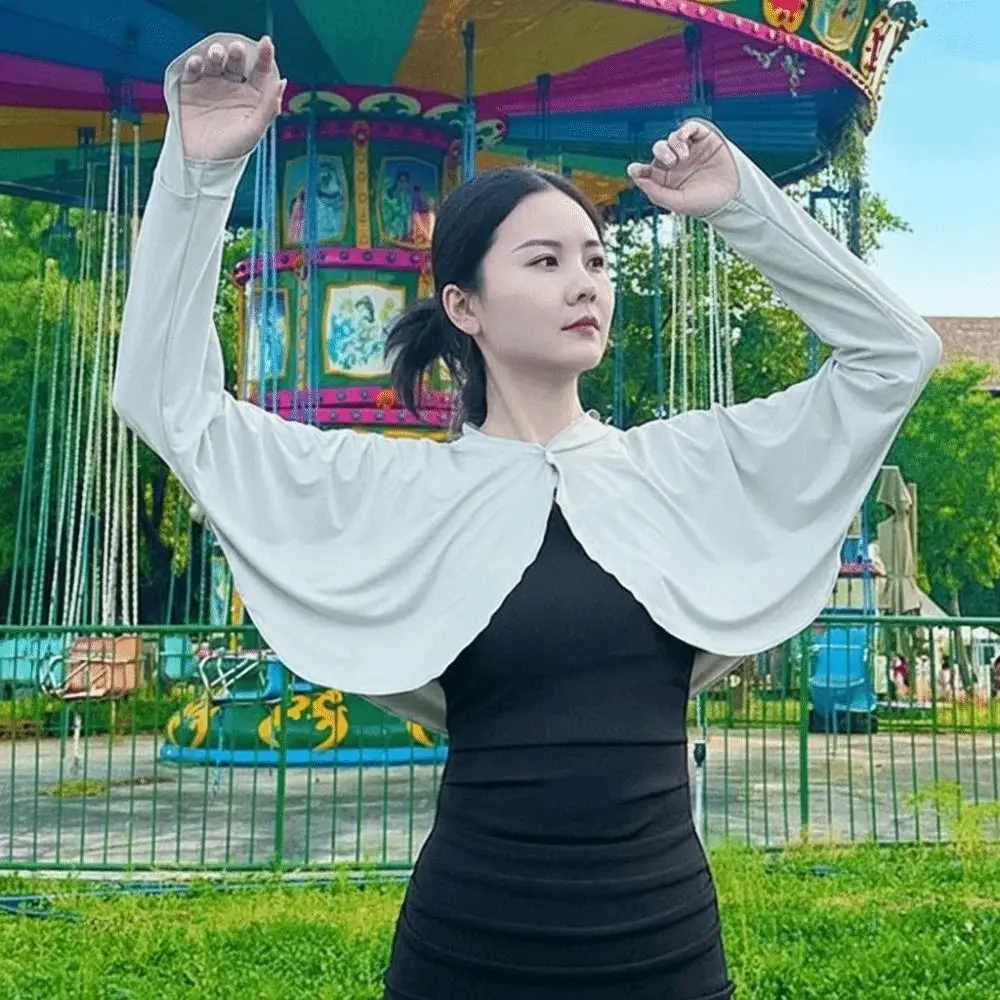 

Solid Color Summer Sunscreen Shawl Sunshade Cloak Long Sleeve Ice Silk Cape Arm Sleeves Thin Sun Protection Clothing Outdoor