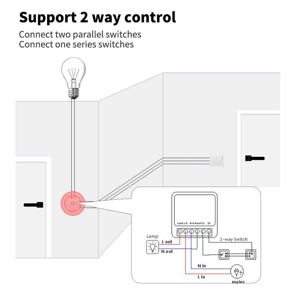 Módulo de interruptor inteligente Tuya 16A WiFi Control bidireccional Mini interruptor Smart Life funciona con Alexa Google Alice