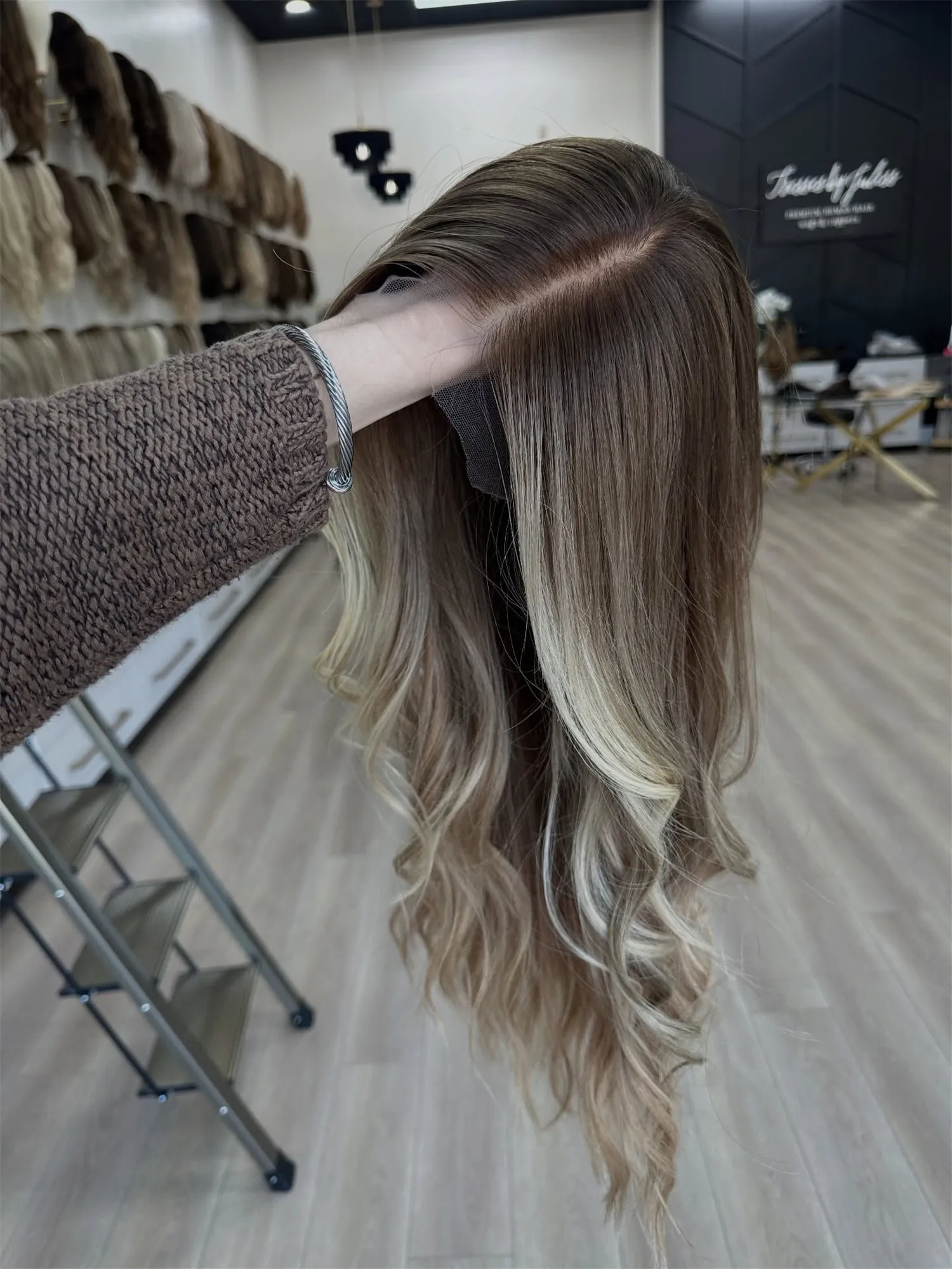 Premium Fibre Glueless Hair Soft 150% Density Ash Brown Synthetic Wigs Dark Roots Blonde Balayage 13*4 HD Transparent Lace Wigs