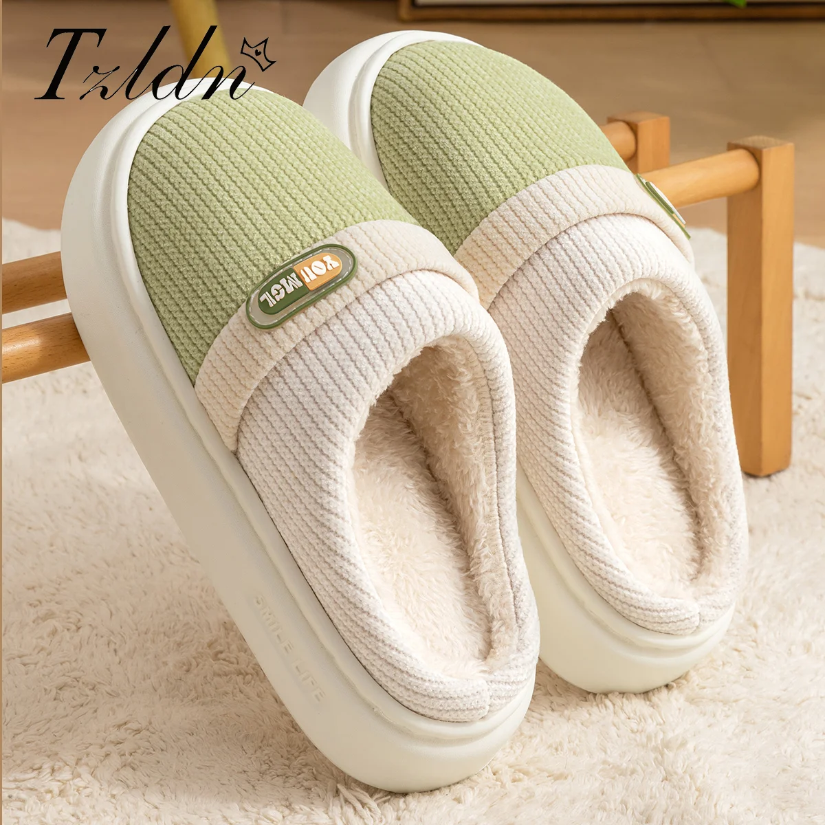 TZLDN Cotton Slippers for Women Suitable for Home Use Indoor Anti Slip Confinement Shoes Soled Warm for Couples Men Slippers