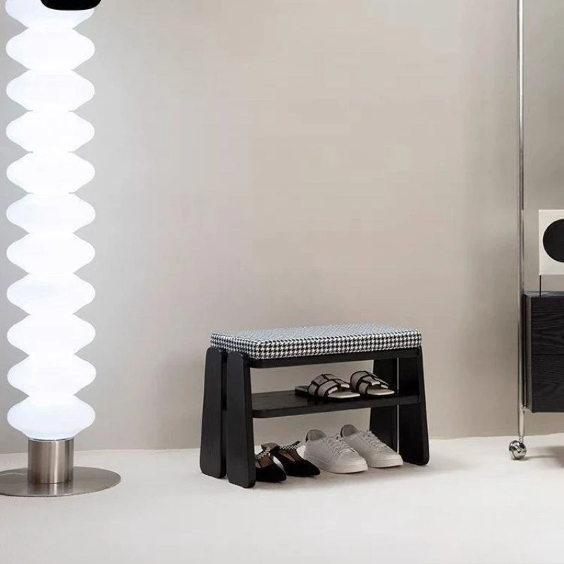 

Solid wood shoe stool household low stool soft bag seat cushion shoe cabinet integrated stool double layer