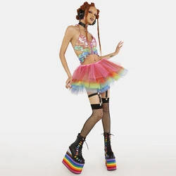 Gothic Rainbow Tutu Tulle Mini Skirts Multi Colored A-line Short Girls Tulle Skirts Custom Made Maxi Skirt