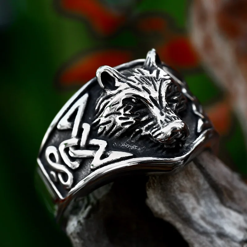 BEIER 316L Stainless Steel Viking Wolf Ring Animal Men\'s Ring 3D Embossing Ring High Polished Rock Jewelry Wholesale