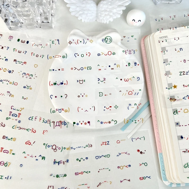 10 peças de adesivos coloridos de emoticons, símbolos fofos, adesivos decorativos para scrapbooking, papelaria estética kawaii