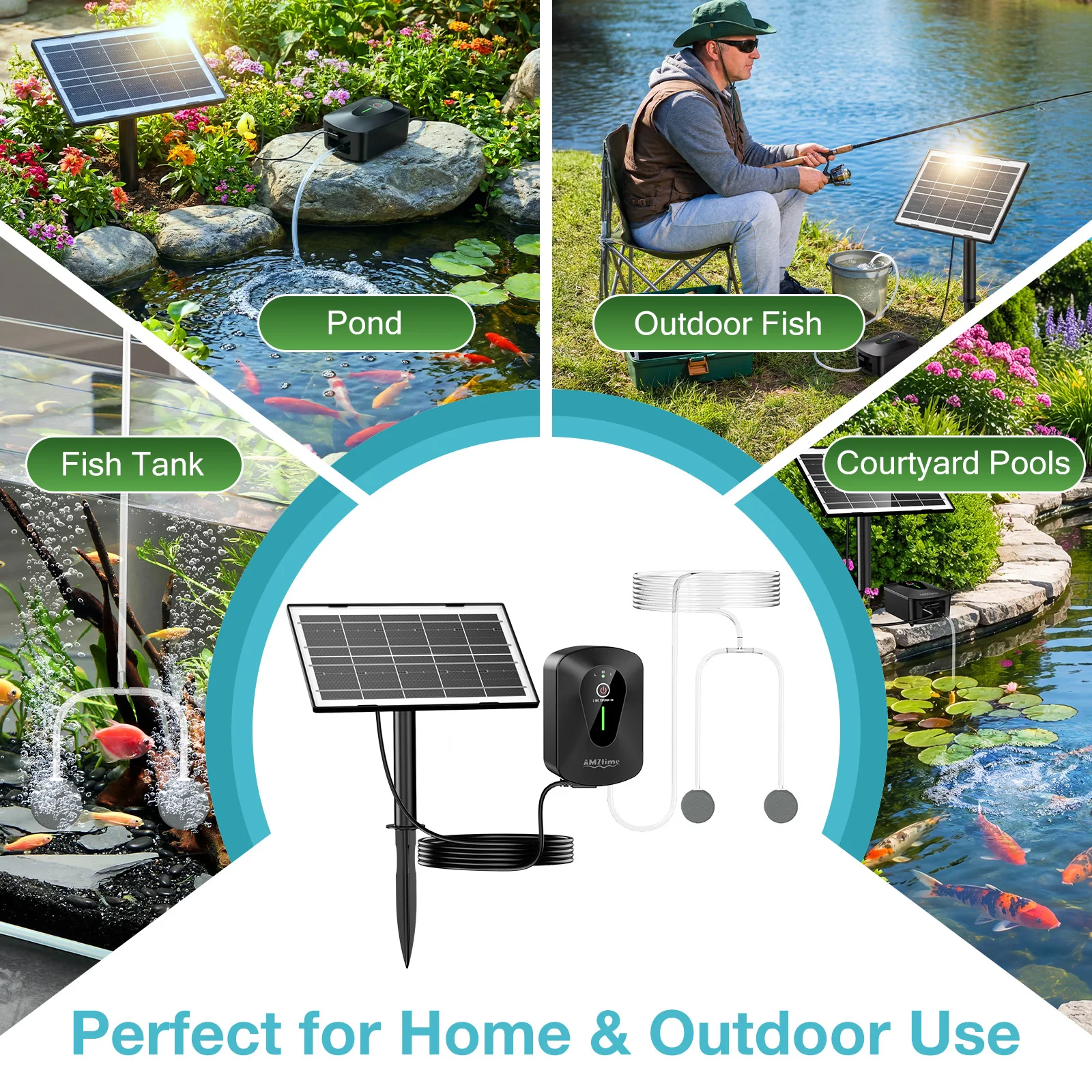 4.5W Solar Pond Aerator, Low Noise Solar Oxygen Pump Built in 2200mAh Battery with 2 Air Bubble Stones, Solar&Battery Powered Solar Air Pump for Fish Tank Pond Aquarium view 6