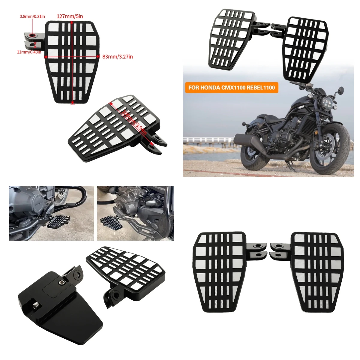 

​Motorcycle Front Footrests Foot Pegs Wide Pedals For Honda CMX1100 Rebel 1100 2021-2023