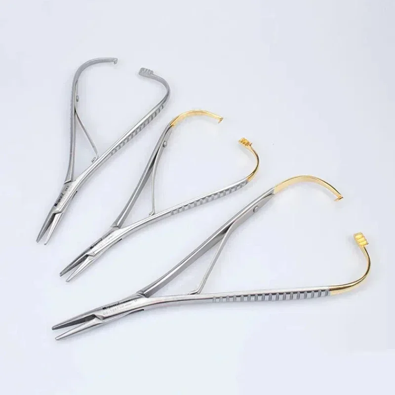 Dental Needle Holder Forceps - Straight/Curved Head, Gold Plated Handle, Stainless Steel, Ortho Surgical Plier
