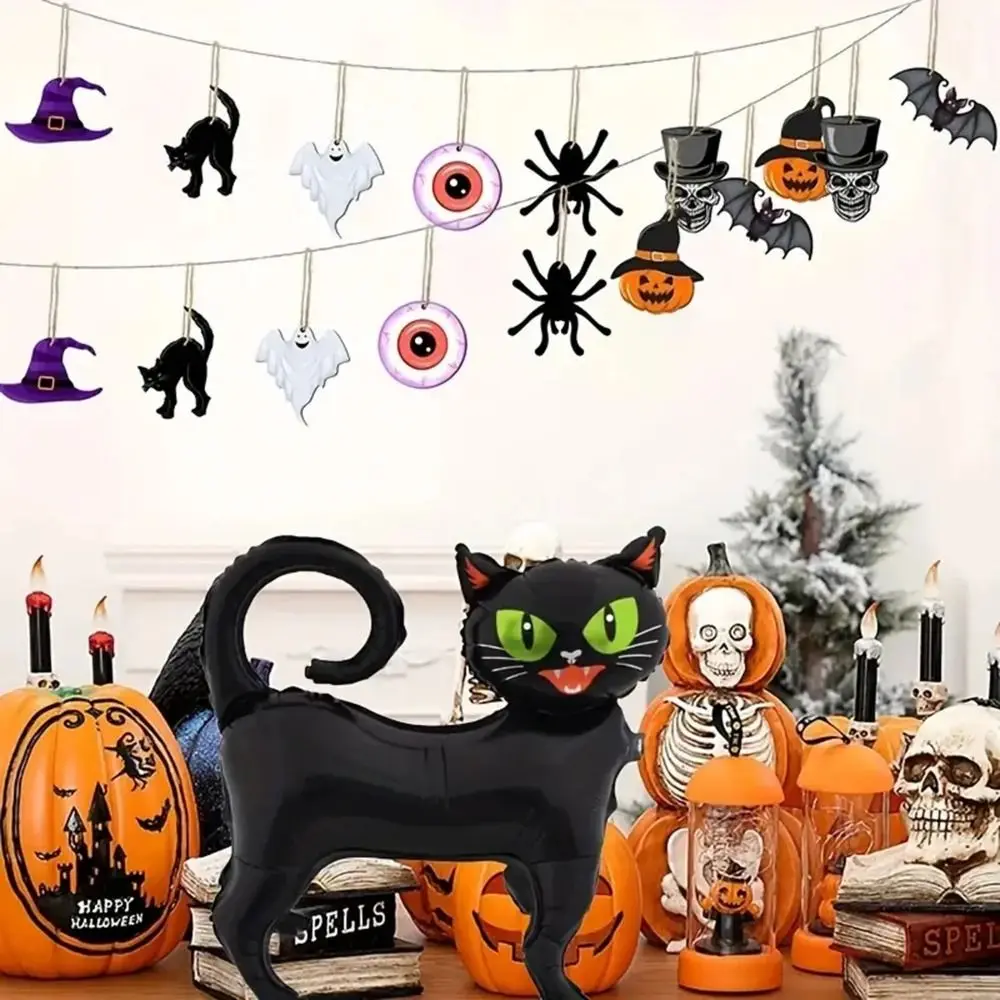

5pcs Standing Black Cat Halloween Theme Party Set Aluminum Film 3D Happy Halloween Flag Reusable Cute Halloween Decoration Props
