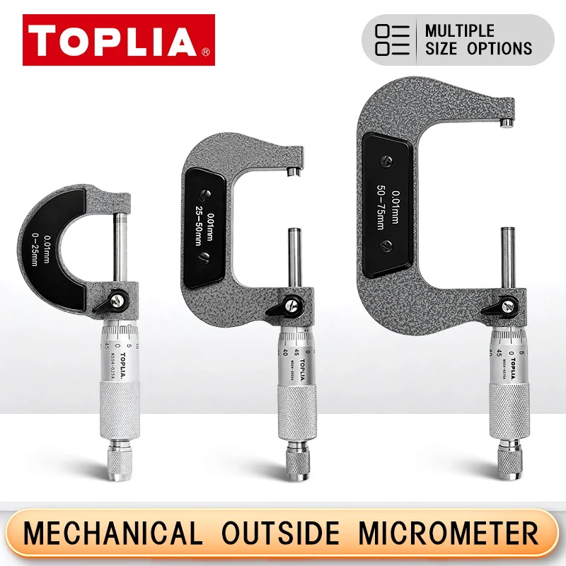 Mechanical Outside Micrometer 0-75mm, 0.01mm Precision Manual Outside Diameter Micrometer Ratchet Stop Locking  Measuring Tool