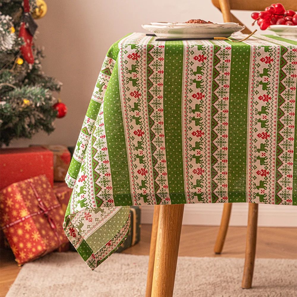 New Product Christmas Printed Tablecloth Imitation Cotton and Linen Dining Table Fabric Shooting Background Fabric