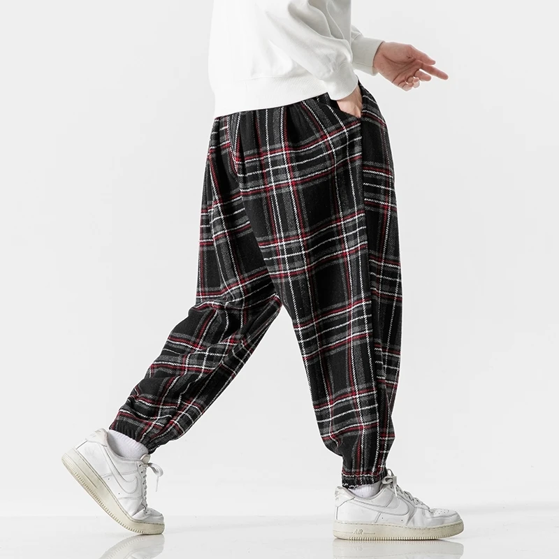 Pantaloni Haren scozzesi di lana Hip Hop da uomo pantaloni selvaggi addensati alla moda giapponesi Harajuku pantaloni sportivi Casual da jogging in tinta unita