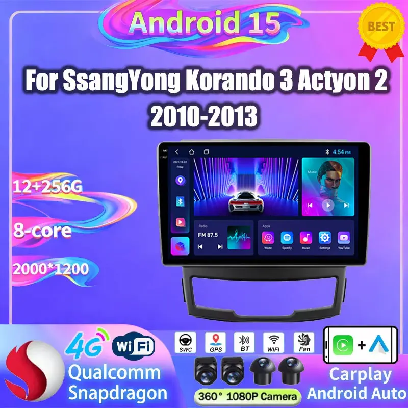 Android 15 For SsangYong Korando 3 Actyon 2 2010 2011 2012 2013 Auto Radio Stereo Head Unit Multimedia Player Navigation No 2din