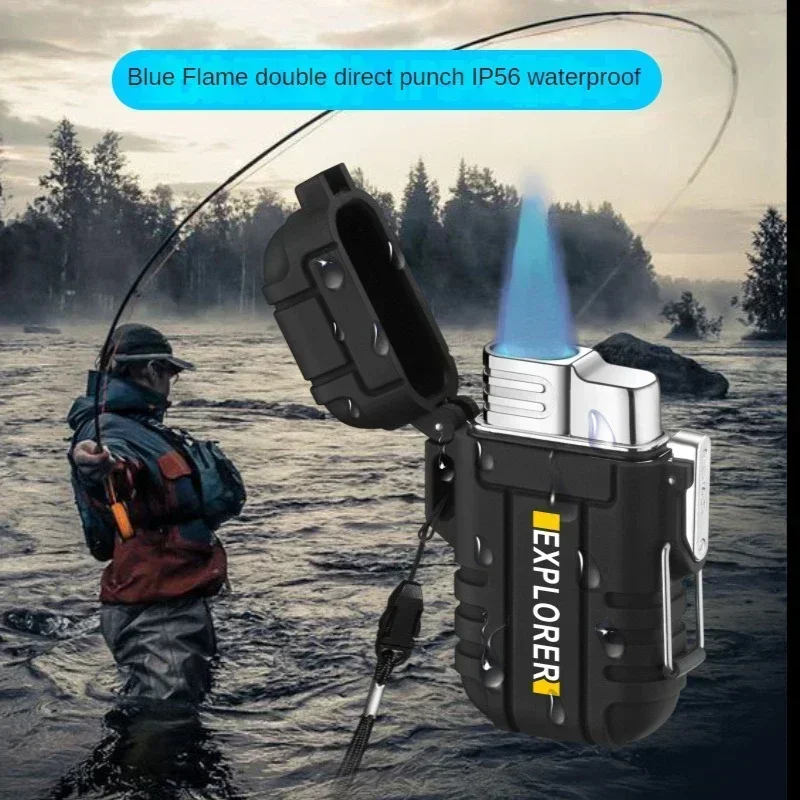 New Waterproof Jet Gas Lighter Portable Outdoor Torch Butane Turbo Cigar Cigarette Lighter Smoke Survival Tool Windproof Camping