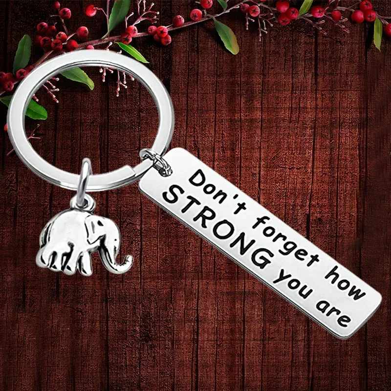 Charm Dont Forget How Strong You Are Keychain Pendant Elephant Inspirational Key Chain Keyring Couples Friend Gifts