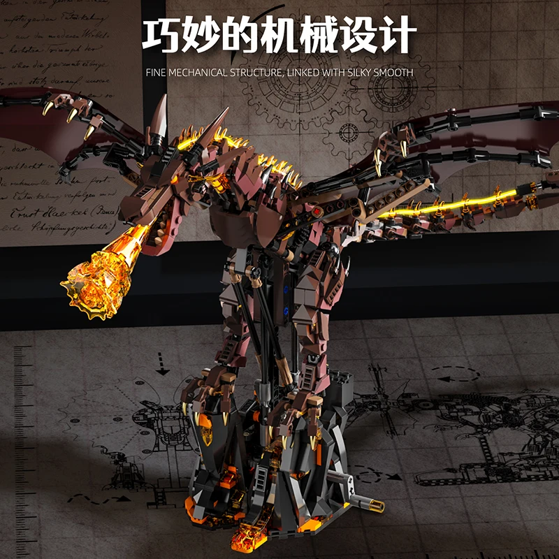 MOC Flammen Drache Smaug Bausteine Tier Eis Drachen Modell Feuer Atmen Drachen Ziegel Desktop Display Spielzeug Für Kinder Geschenke